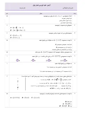نمونه سوال فصل ۱ با جواب(فایل ۷)