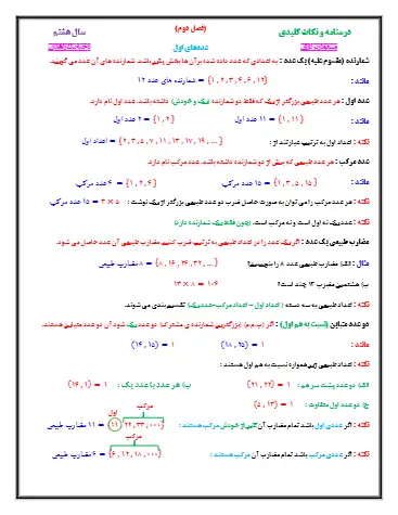 جزوه آموزشی فصل ۲ ریاضی هشتم